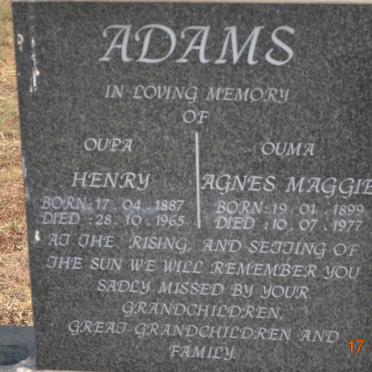 ADAMS Henry 1887-1965 &amp; Agnes Maggie 1899-1977