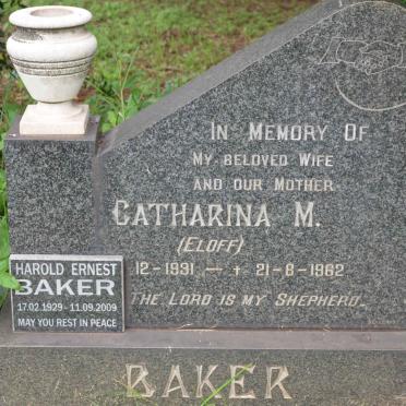 BAKER Harold Ernest 1929-2009 &amp; Catharina M. ELOFF 1931-1962