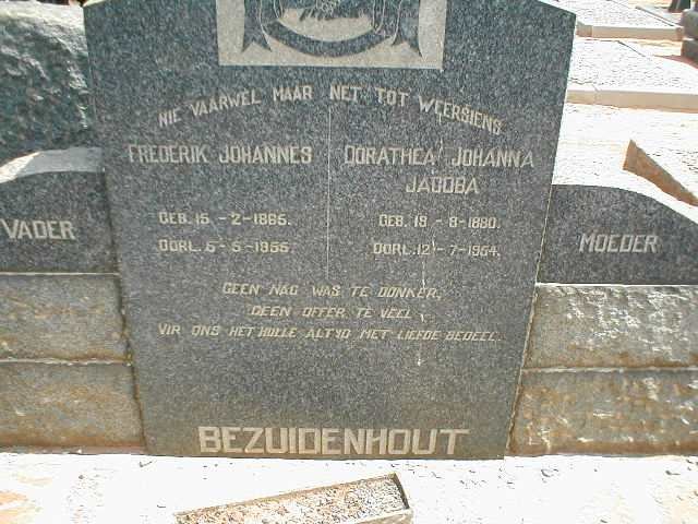 BEZUIDENHOUT Frederik Johannes 1865-1955 &amp; Dorathea Johanna Jacoba 1880-1954