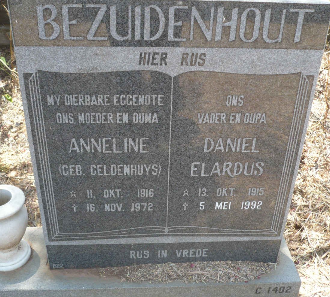 BEZUIDENHOUT Daniel Elardus 1915-1992 &amp; Anneline GELDENHUYS 1916-1972