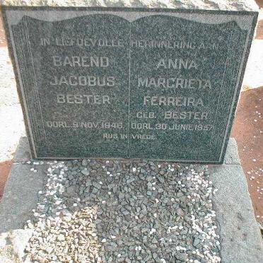 BESTER Barend Jacobus -1946 ::  FERREIRA Anna Margrieta nee BESTER -1957