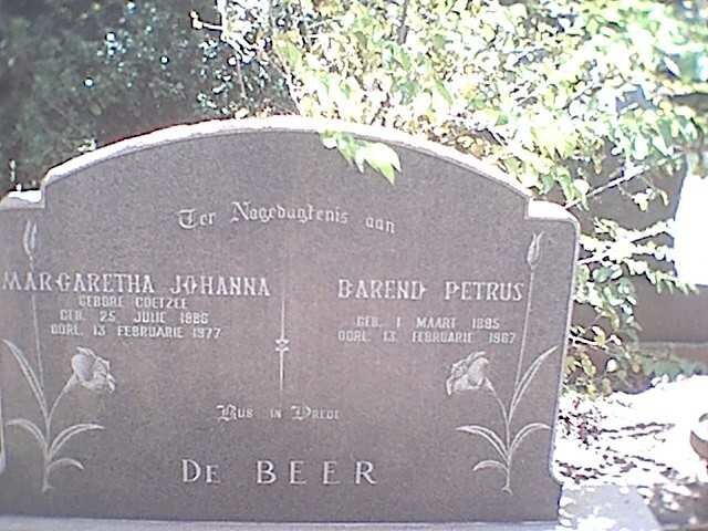 BEER Barend Petrus, de 1885-1967 &amp; Margaretha Johanna COETZEE 1886-1977