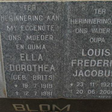 BLOM Louis Frederik Jacobus 1921-2000 &amp; Ella Dorothea BRITS 1919-1981