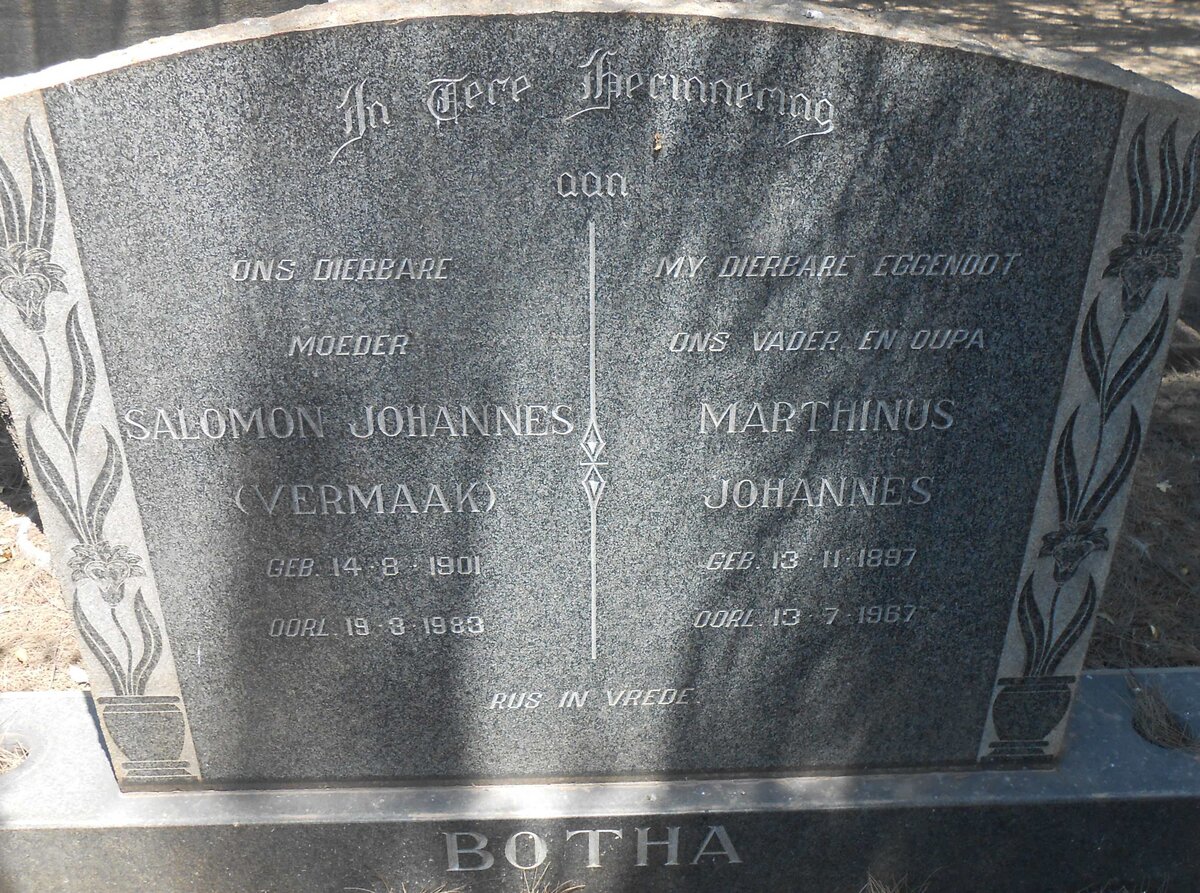BOTHA Marthinus Johannes 1897-1967 &amp; Salomon Johannes VERMAAK 1901-1983
