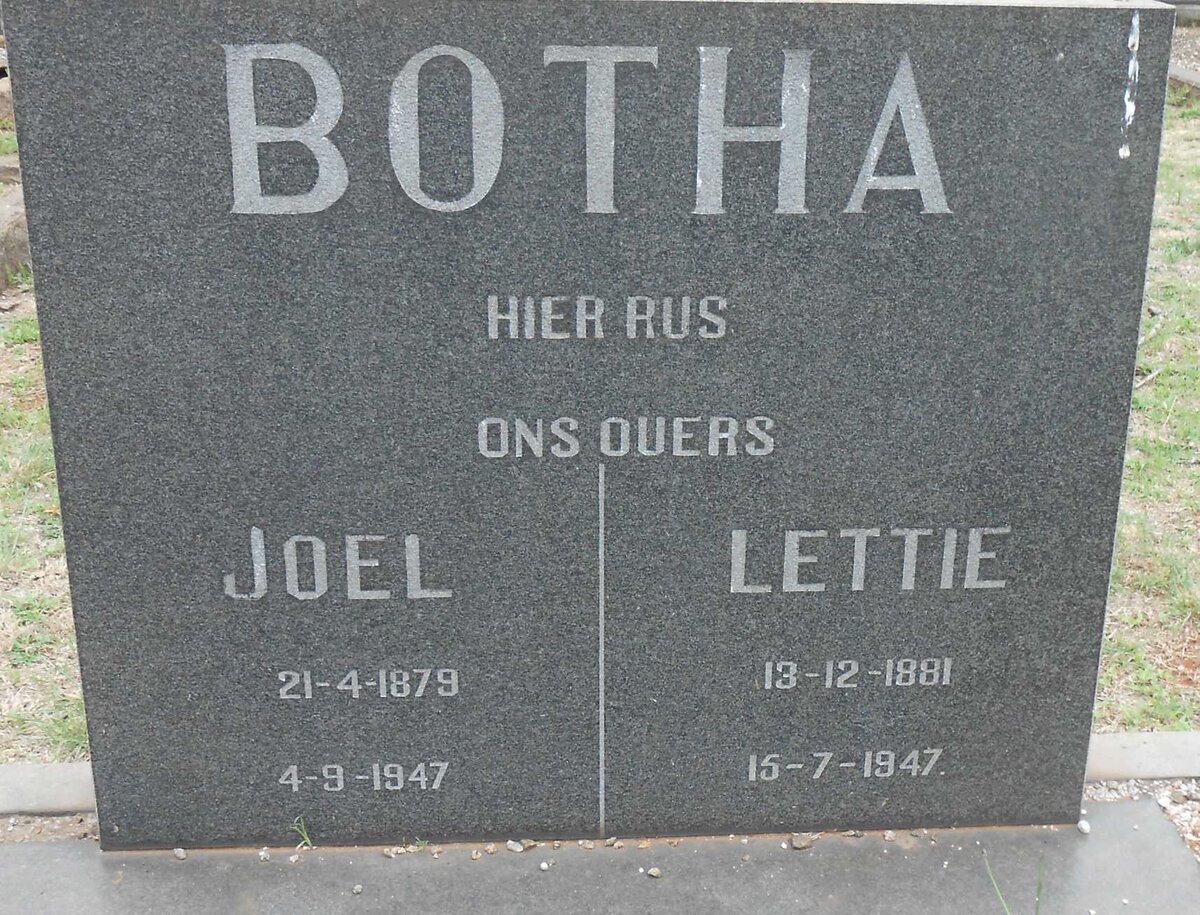 BOTHA Joel 1879-1947 &amp; Lettie 1881-1947
