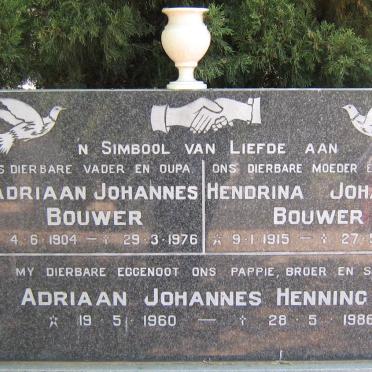 BOUWER Adriaan Johannes 1904-1976 &amp; Hendrina Johanna 1915-1986 :: HENNING Adriaan Johannes 1960-1986