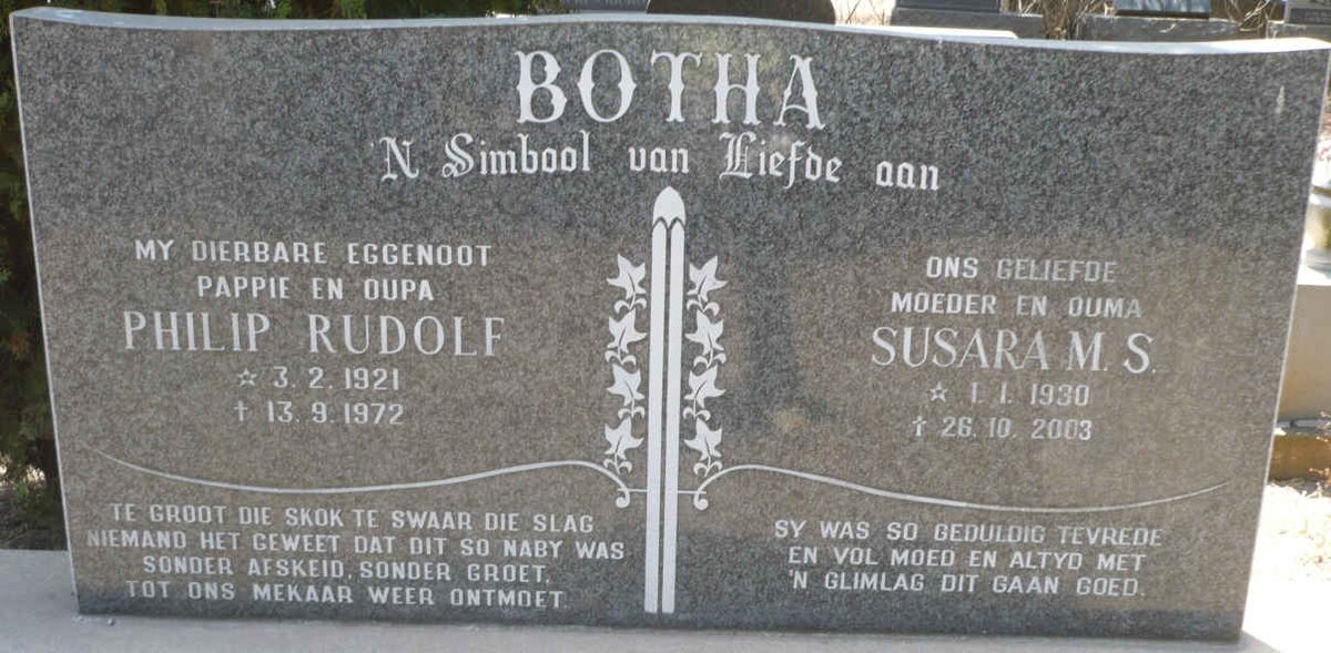 BOTHA Philip Rudolf 1921-1972 &amp; Susara M.S. 1930-2003