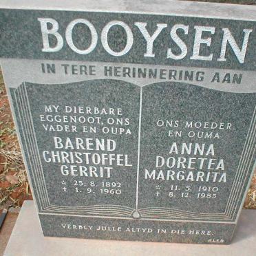 BOOYSEN Barend Christoffel Gerrit 1892-1960 &amp; Anna Doretea Margarita 1910-1985