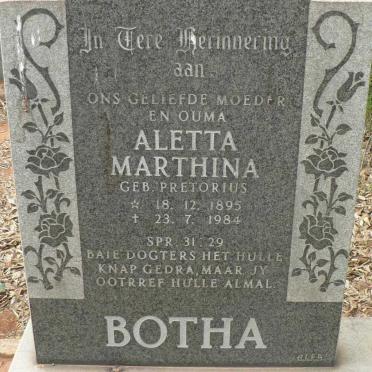 BOTHA Aletta Marthina nee PRETORIUS 1895-1984