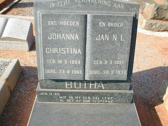BOTHA Johanna Christina 1894-1968 :: BOTHA Jan N.L. 1921-1937