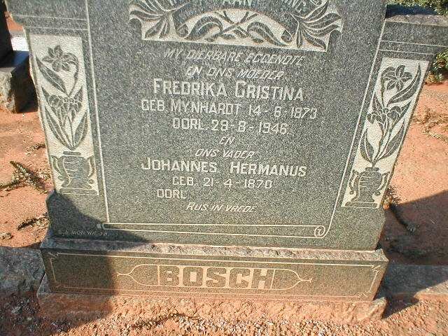 BOSCH Johannes Hermanus 1870- &amp; Fredrika Cristina MYNHARDT 1873-1946