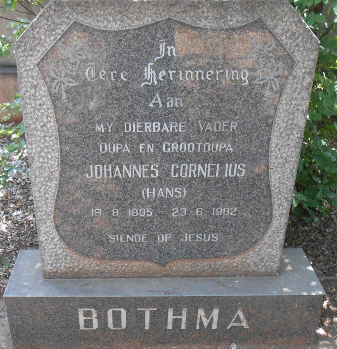 BOTHMA Johannes Cornelius 1895-1982