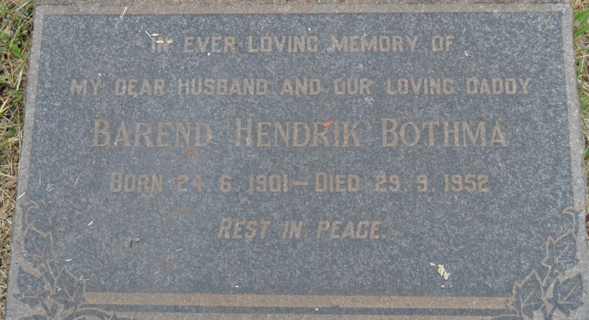 BOTHMA Barend Hendrik 1901-1952