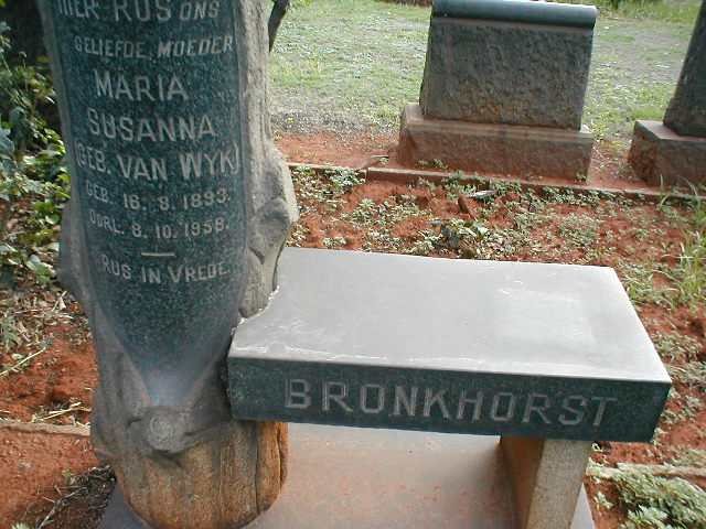 BRONKHORST Maria Susanna nee  VAN WYK 1893-1958