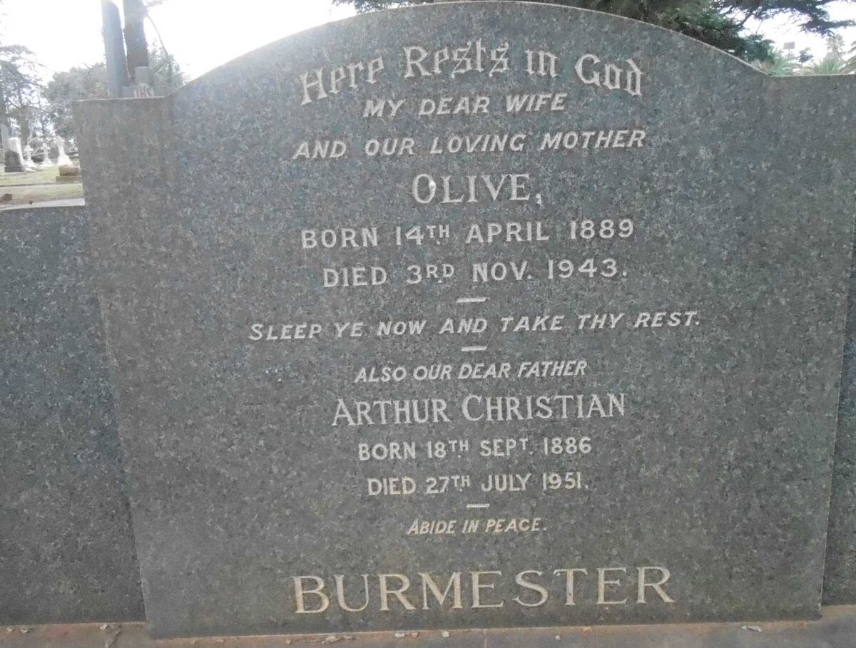 BURMESTER Arthur Christian 1886-1951 &amp; Olive 1889-1943