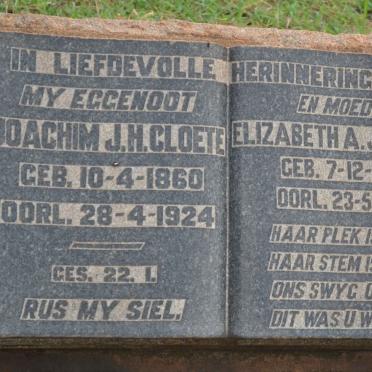 CLOETE Joachim J.H. 1860-1924 &amp; Elizabeth A.J. 1867-1955