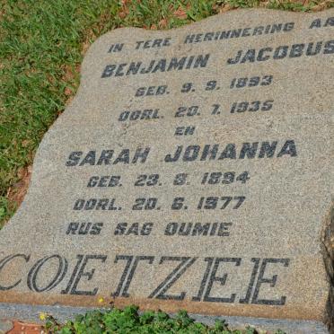 COETZEE Benjamin Jacobus 1893-1935 &amp; Sarah Johanna 1894-1977