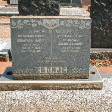 CRONJE Jacob Johannes 1882-1952 &amp; Dorathea Maria LE ROUX 1879-1961