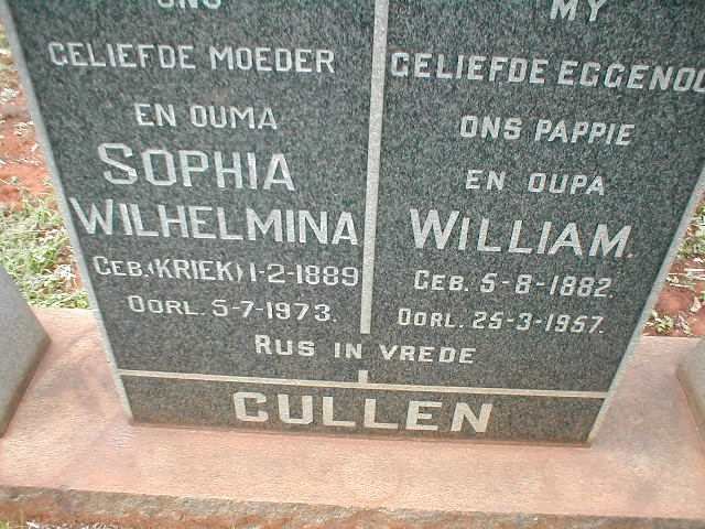 CULLEN William 1882-1957 &amp; Sophia Wilhelmina KRIEK 1889-1973