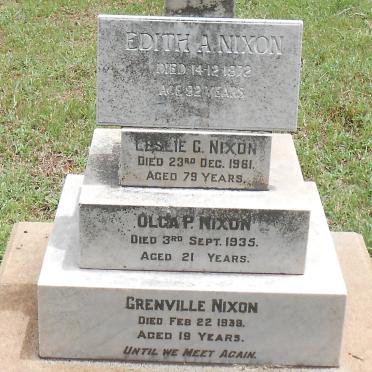 DIXON Edith A. -1972 :: DIXON Leslie G. -1961 :: NIXON Olga P. -1935 :: NIXON Grenville -1939