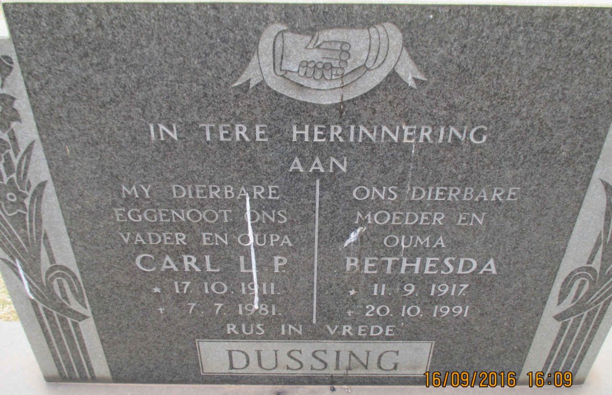 DUSSING Carl L.P. 1911-1981 &amp; Bethesda 1917-1991