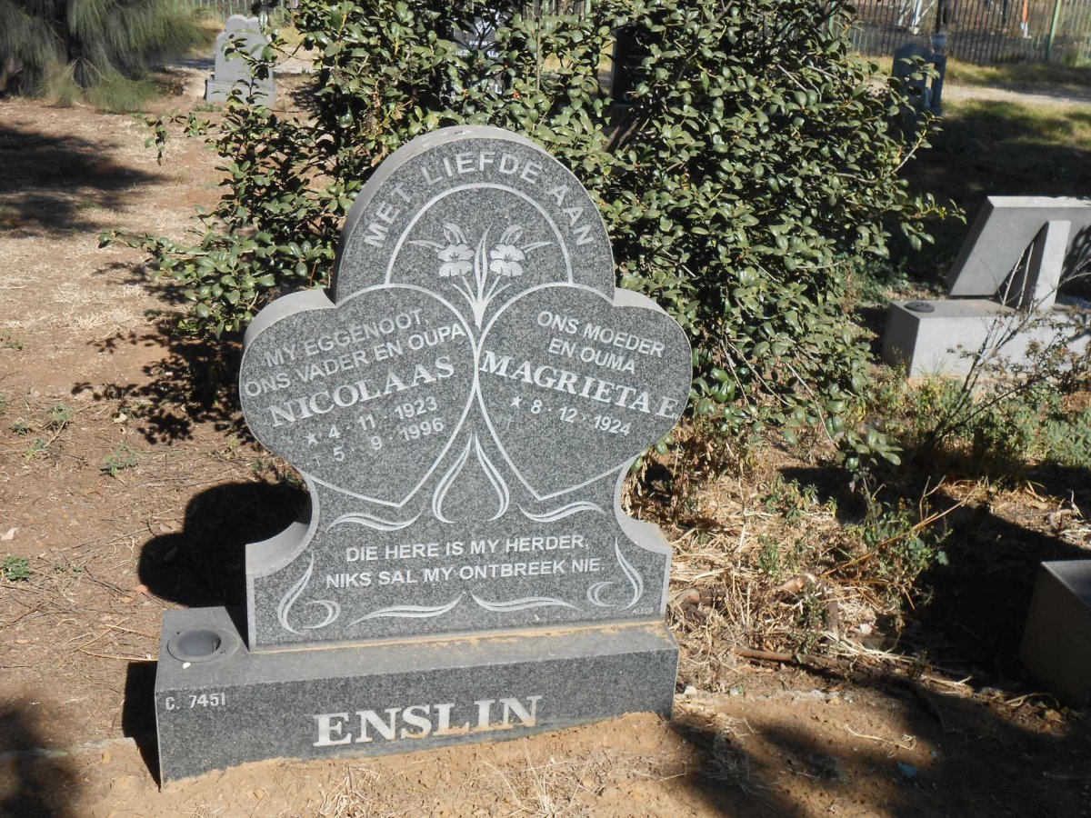 ENSLIN Nicolaas 1923-1996 &amp; Magrieta E. 1924-