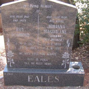 EALES Roy Desmond 1927-1987 &amp; Johanna Magdalene DECKER 1925-1995