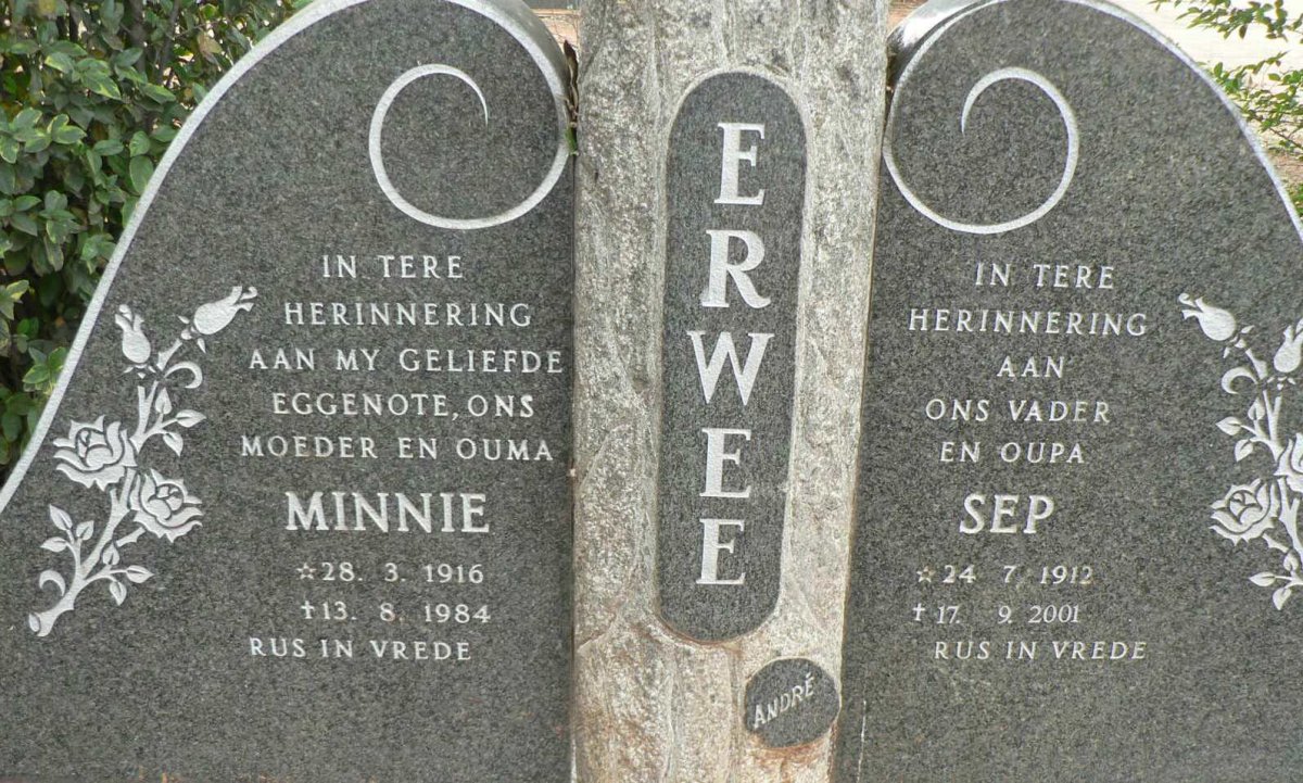 ERWEE Sep 1912-2001 &amp; Minnie 1916-1984