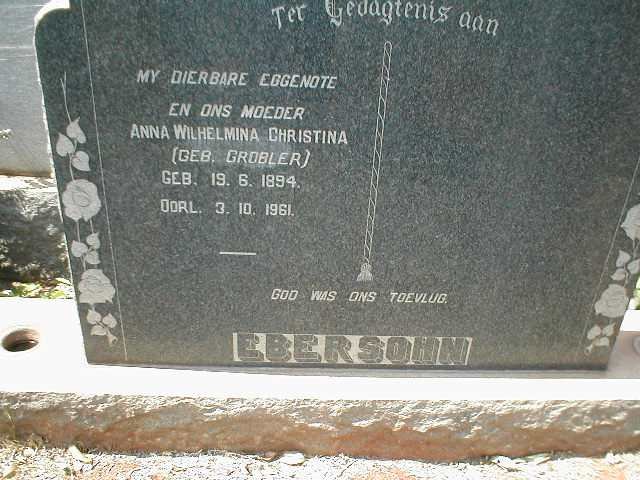 EBERSOHN Anna Wilhelmina Christina nee GROBLER 1894-1961