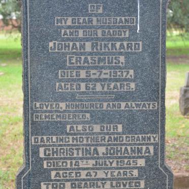 ERASMUS Johan Rikkard -1937 &amp; Christina Johanna -1945