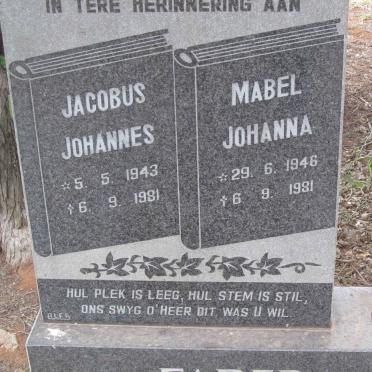 FABER Jacobus Johannes 1943-1981 &amp; Mabel Johanna 1946-1981