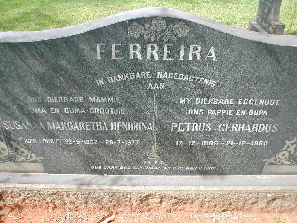 FERREIRA Petrus Gerhardus 1886-1960 &amp; Susanna Margaretha Hendrina FOURIE 1892-1977