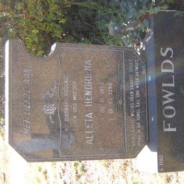 FOWLDS Alleta Hendriena 1955-1996