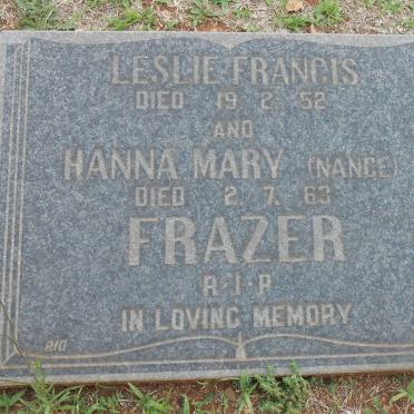 FRAZER Leslie Francis -1952 &amp; Hannah Mary NANCE -1963