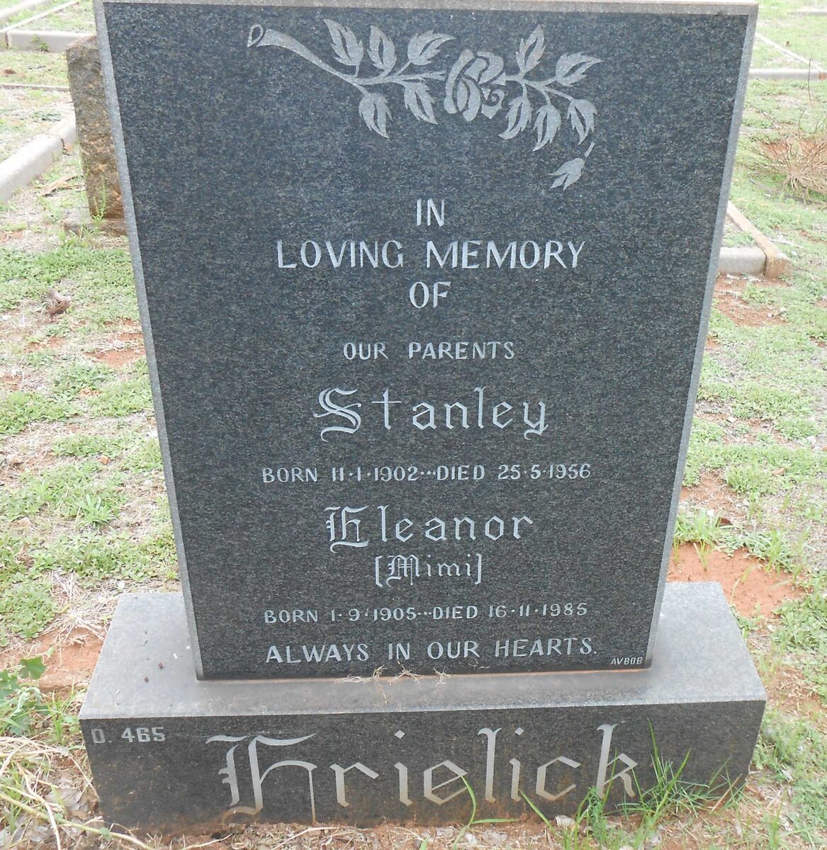 FRIELICK Stanley 1902-1956 &amp; Eleanor 1905-1985