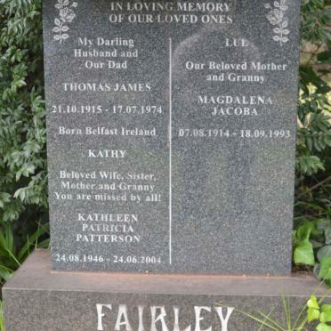 FAIRLEY Thomas James 1915-1974 &amp; Magdalena Jacoba 1914-1993 :: PATTERSON Kathleen Patricia 1946-2004