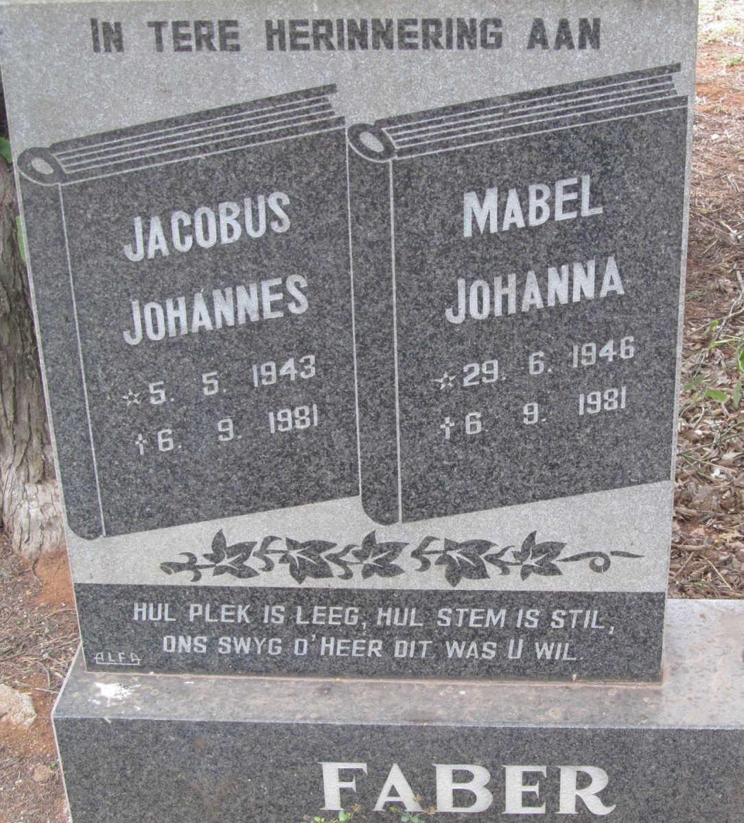 FABER Jacobus Johannes 1943-1981 &amp; Mabel Johanna 1946-1981