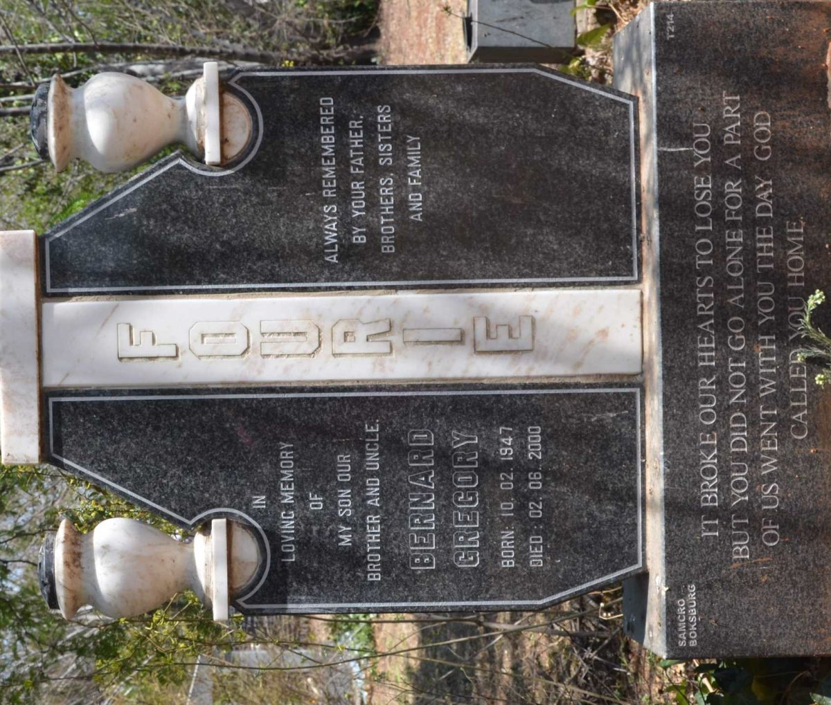 FOURIE Bernard Gregory 1947-2000