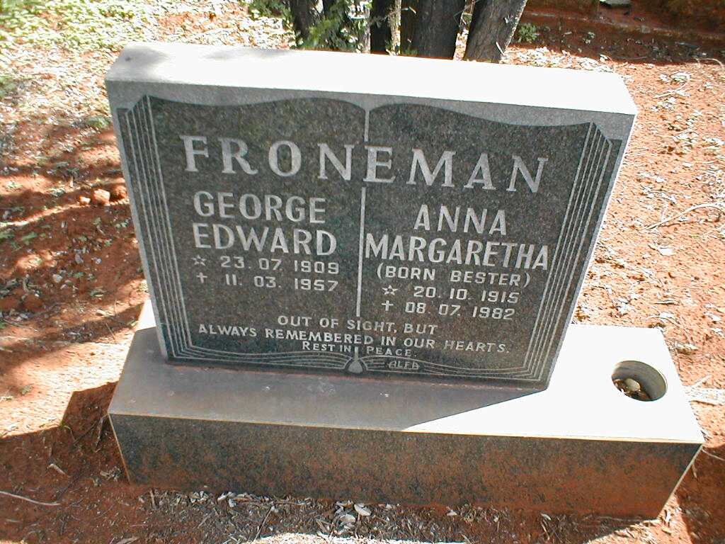 FRONEMAN George Edward 1909-1957 &amp; Anna Margaretha BESTER 1915-1982