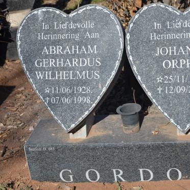 GORDON Abraham Gerhardus Wilhelmus 1928-1998 &amp; Johanna Orpha 1928-2013