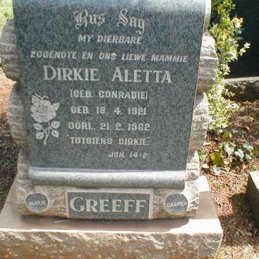 GREEFF Dirkie Aletta nee CONRADIE 1921-1962