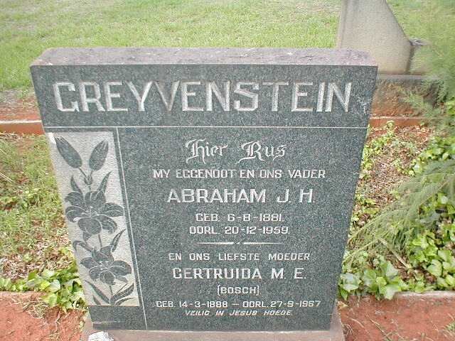 GREYVENSTEIN Abraham J.H. 1881-1959 &amp; Gertruida M.E. BOSCH 1888-1967