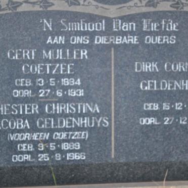 GELDENHUYS Dirk Cornelis 1882-1965 &amp; COETZEE Christina Jacoba voorheen GELDENHUYS 1889-1966 &amp; COETZEE Gert Muller 1884-1
