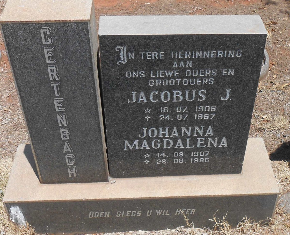 GERTENBACH Jacobus J. 1906-1967 &amp; Johanna Magdalena 1907-1986