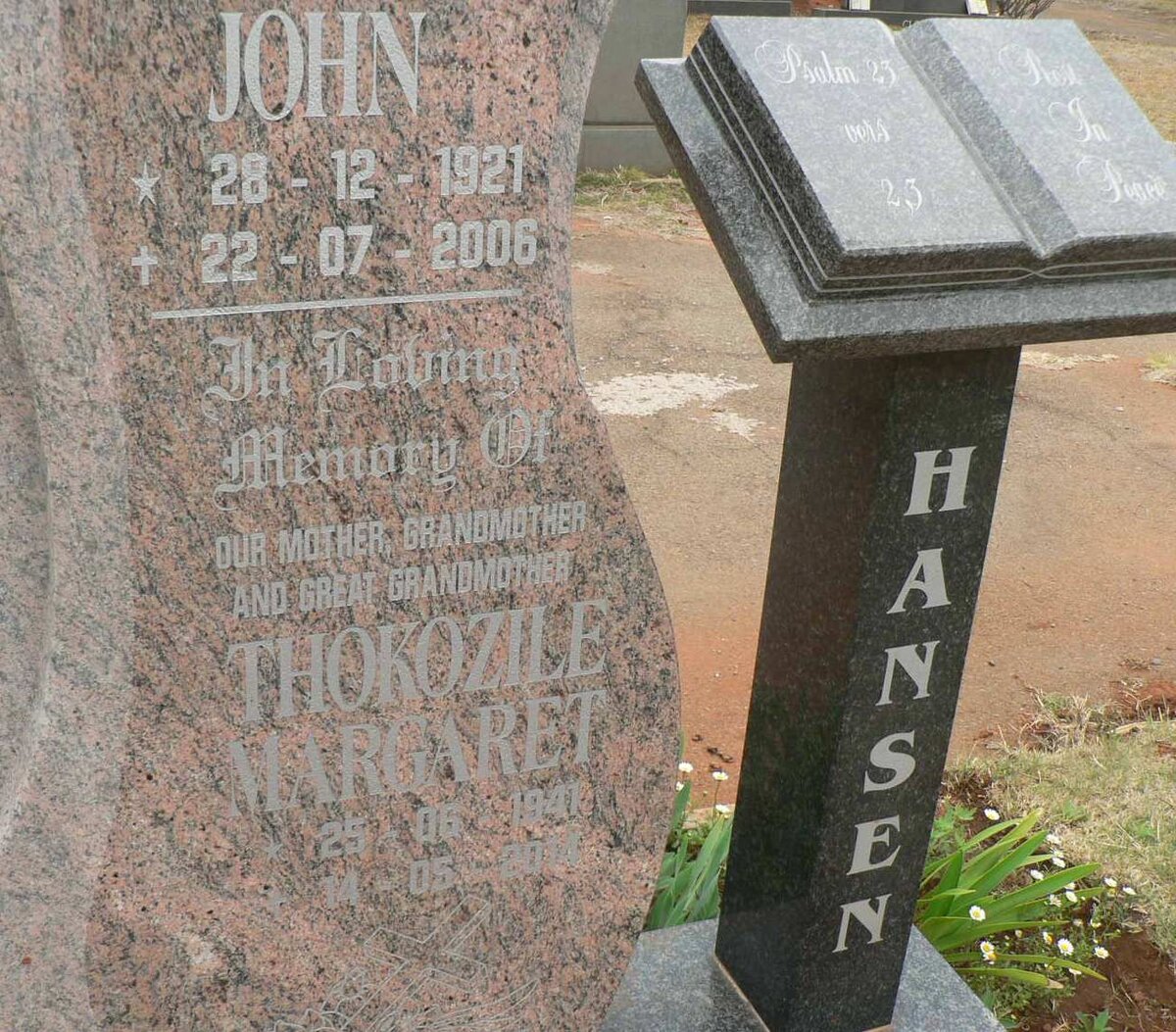 HANSEN John 1921-2006 &amp; Thokozile Margaret 1941-2014