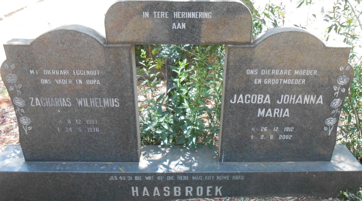 HAASBROEK Zacharias Wilhelmus 1907-1976 &amp; Jacoba Johanna Maria 1912-2002