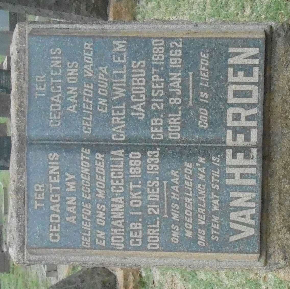 HEERDEN Carel Willem Jacobus, van 1880-1962 &amp; Johanna Cecilia 1880-1933