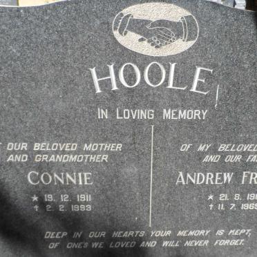 HOOLE Andrew Francis 1908-1969 &amp; Connie 1911-1993