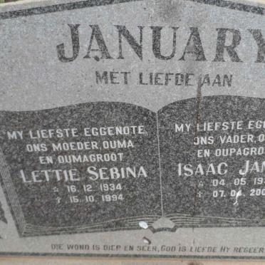 JANUARY Isaac James 1931-2008 &amp; Lettie Sebina 1934-1994