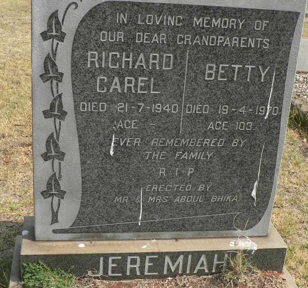 JEREMIAH Richard Carel -1940 &amp; Betty -1970